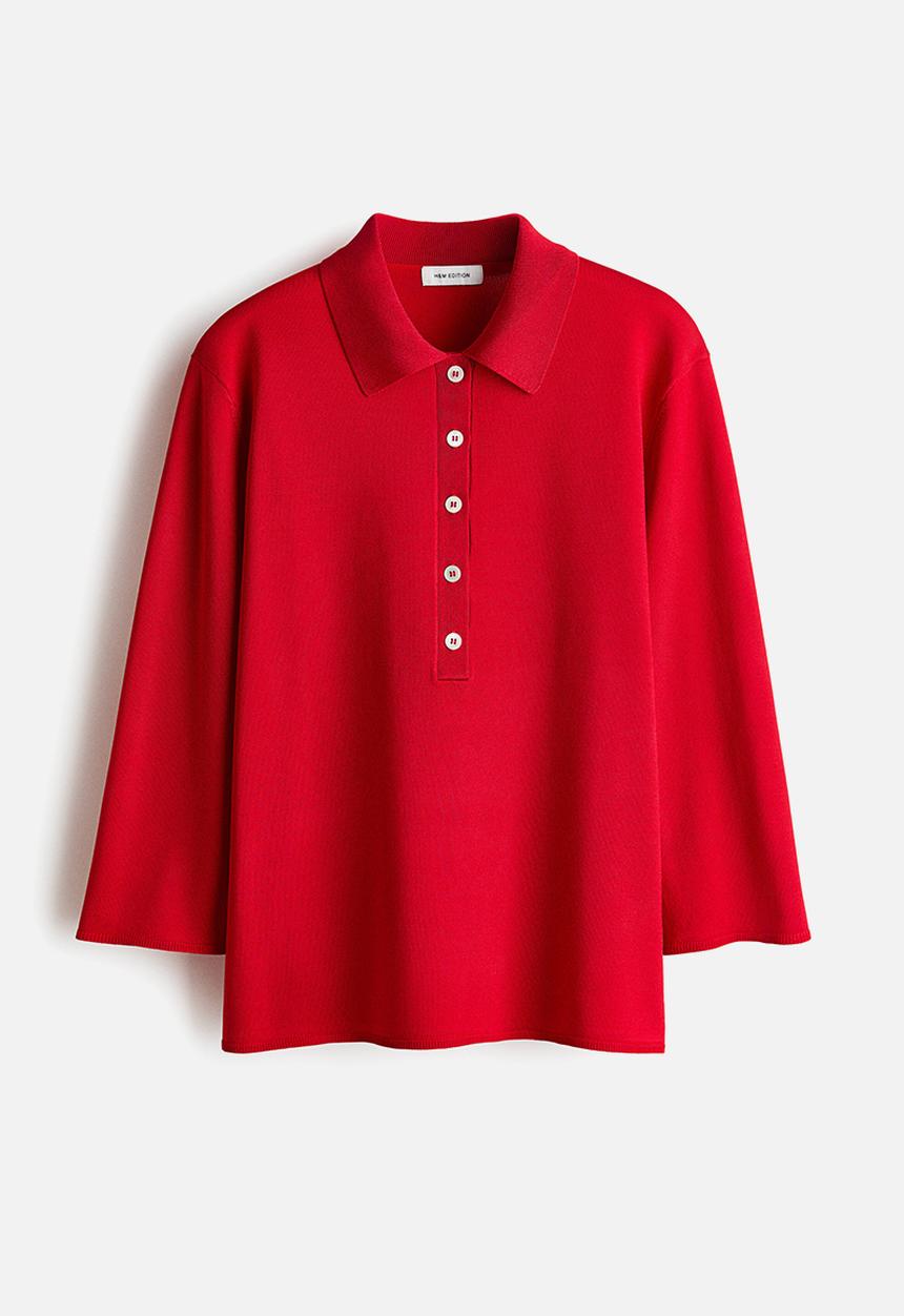 H&M - Fine-knit polo shirt - bright red