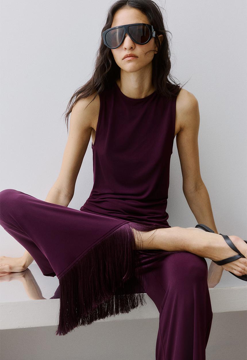 H&M - Fringe-trimmed jersey trousers - dark purple