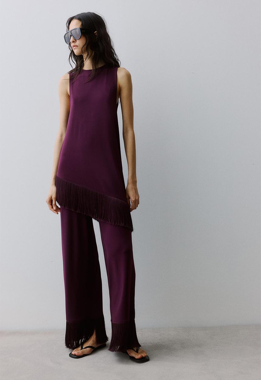H&M - Fringe-trimmed jersey trousers - dark purple