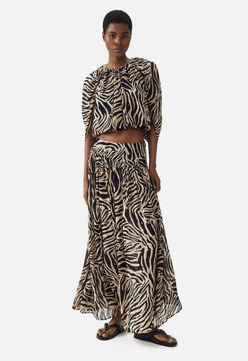 H&M - Chiffon maxi skirt - beige/zebra print