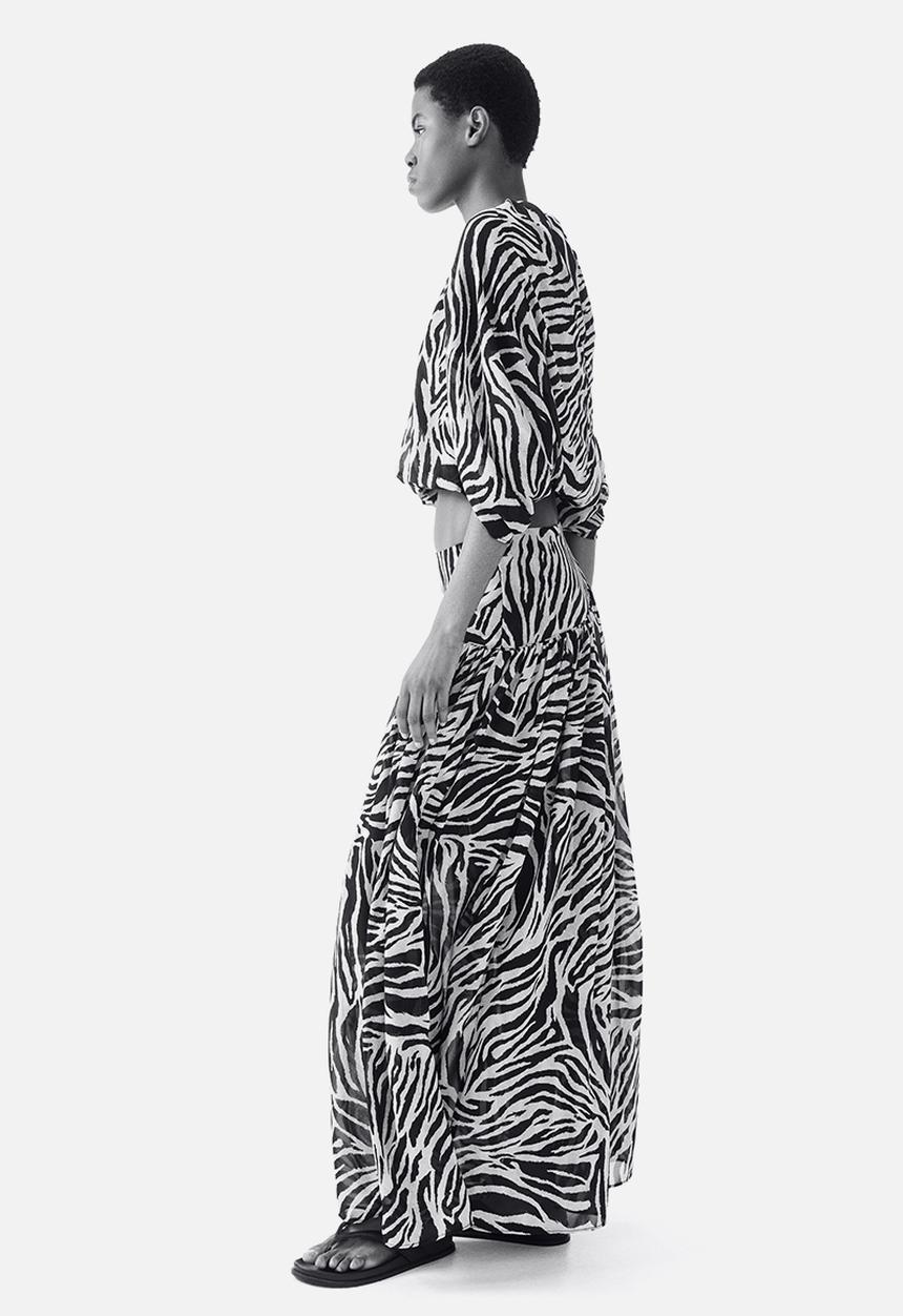 H&M - Chiffon maxi skirt - beige/zebra print