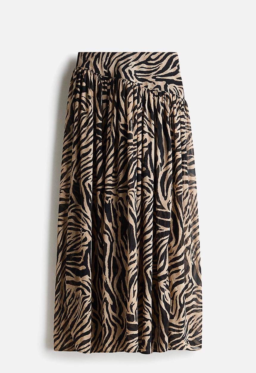 H&M - Chiffon maxi skirt - beige/zebra print