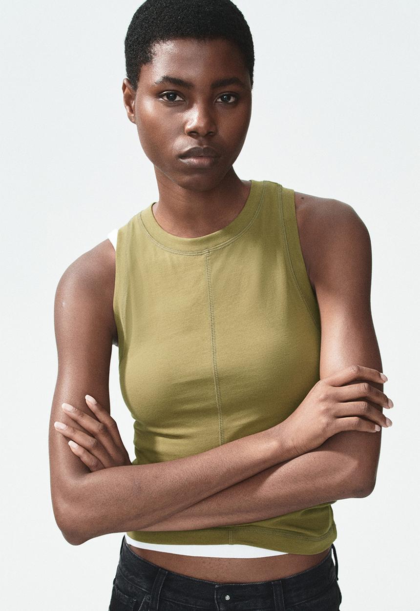 H&M - Flatlock-seam vest top - olive green