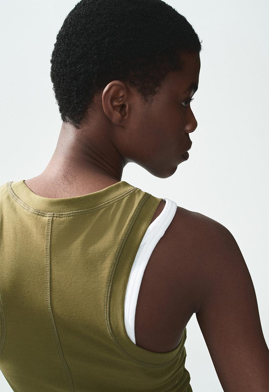 H&M - Flatlock-seam vest top - olive green