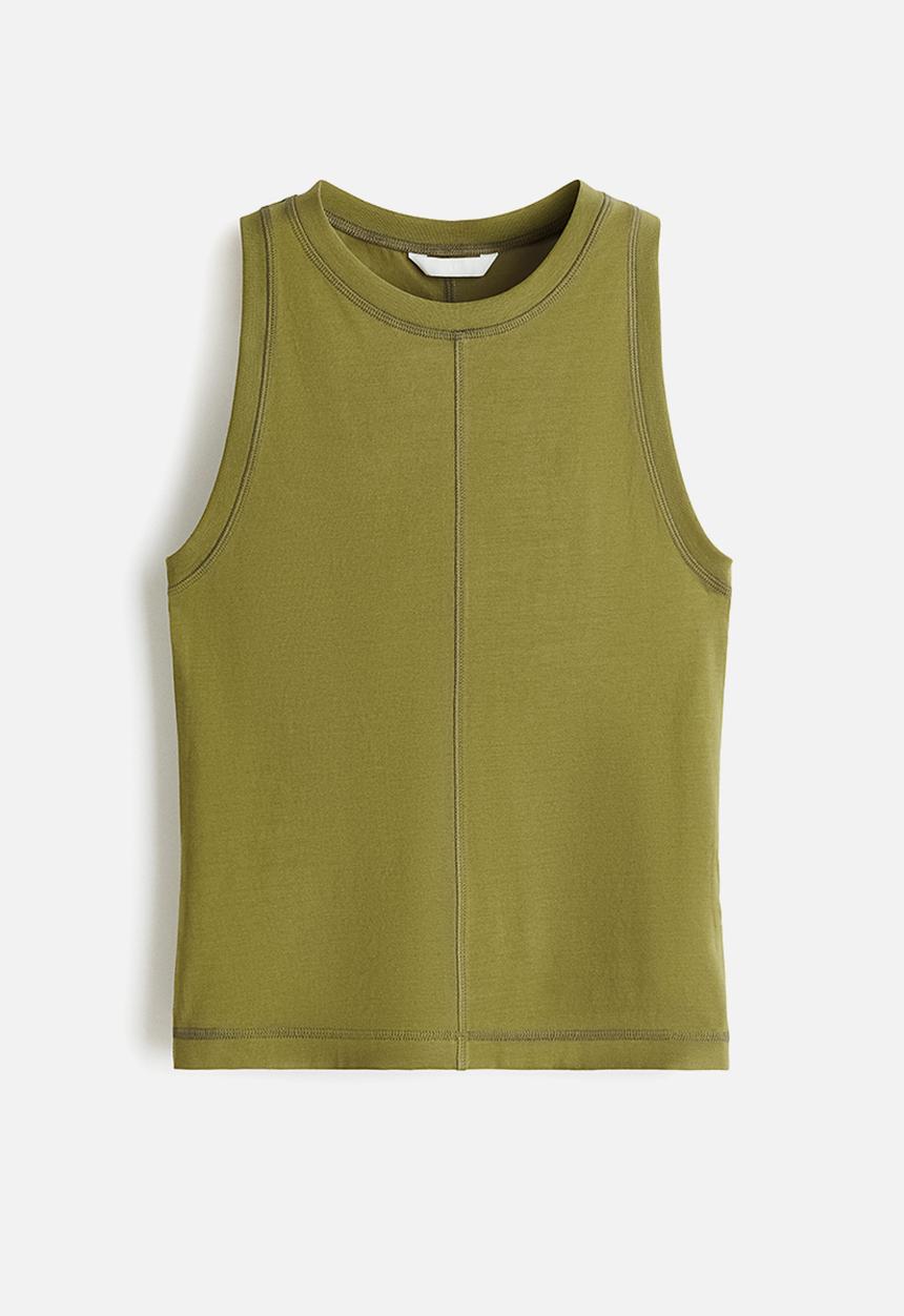 H&M - Flatlock-seam vest top - olive green