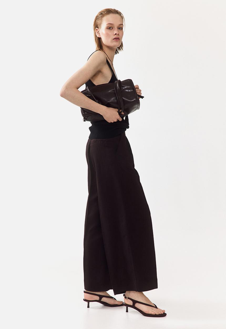 H&M - Ankle-length linen-blend trousers - dark plum purple