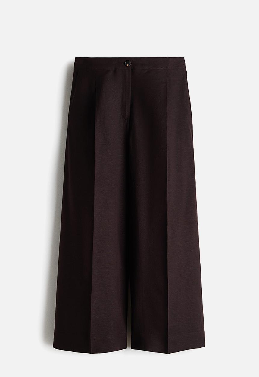 H&M - Ankle-length linen-blend trousers - dark plum purple