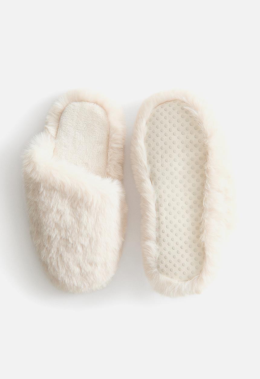 H&M - Fluffy slippers - light beige