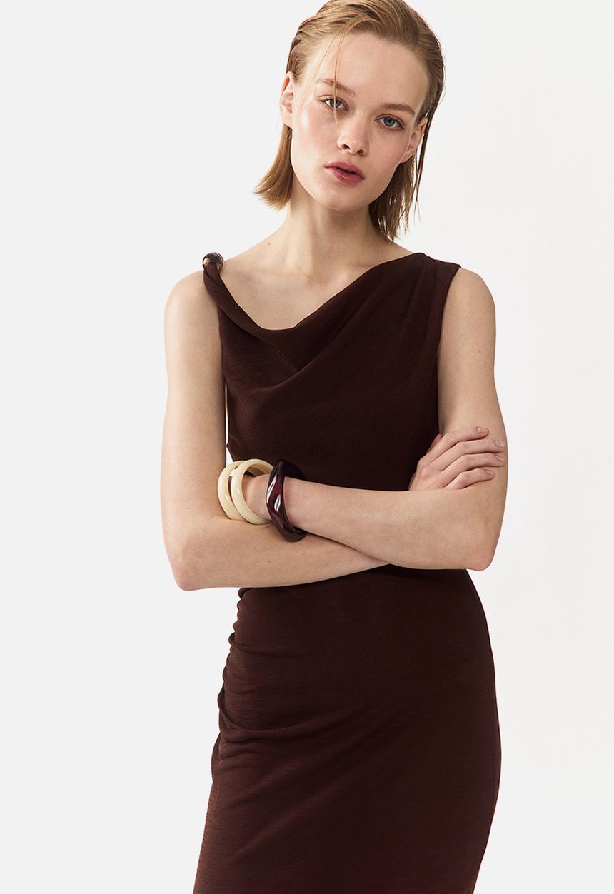 H&M - Beaded cowl-neck dress - dark brown