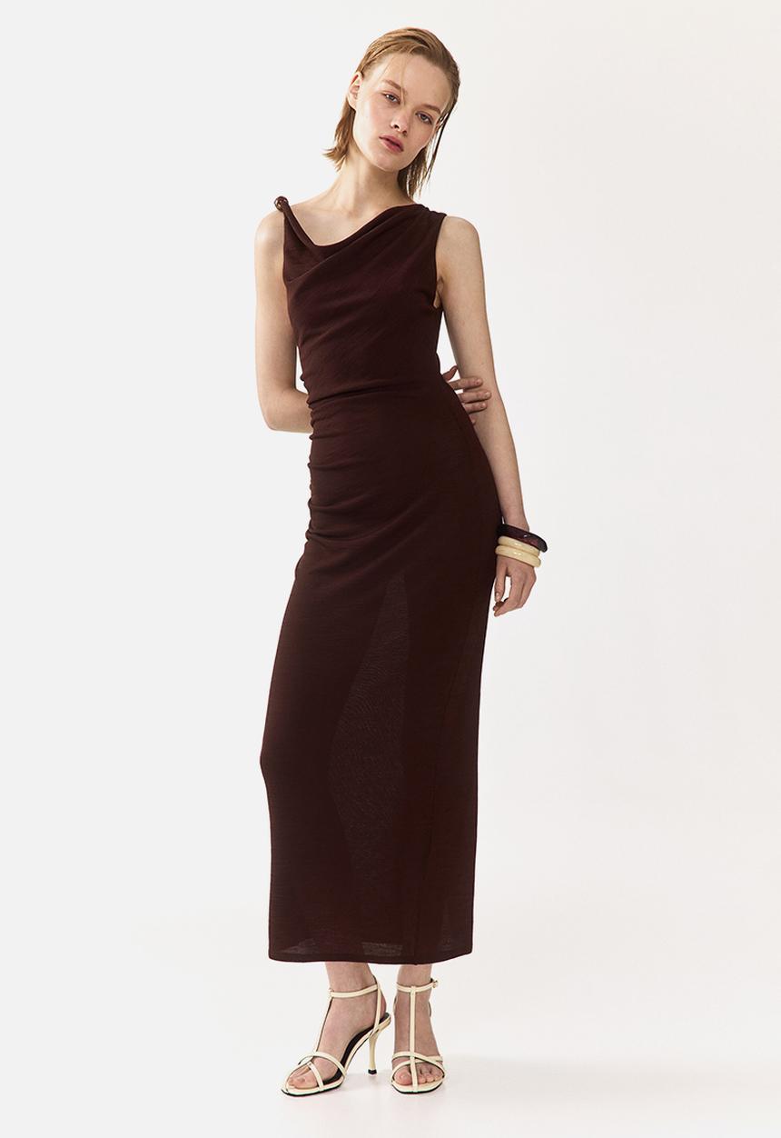H&M - Beaded cowl-neck dress - dark brown
