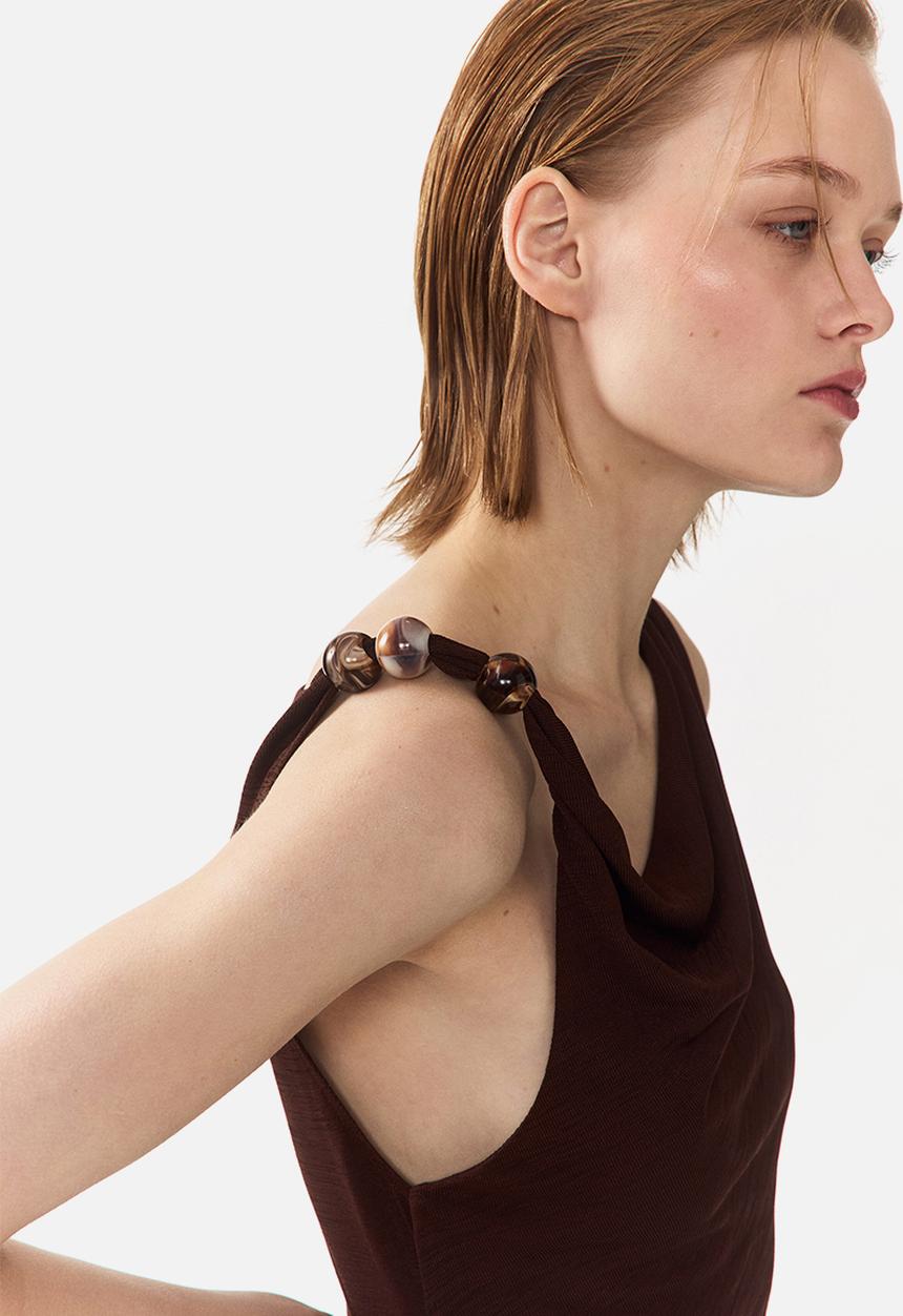 H&M - Beaded cowl-neck dress - dark brown