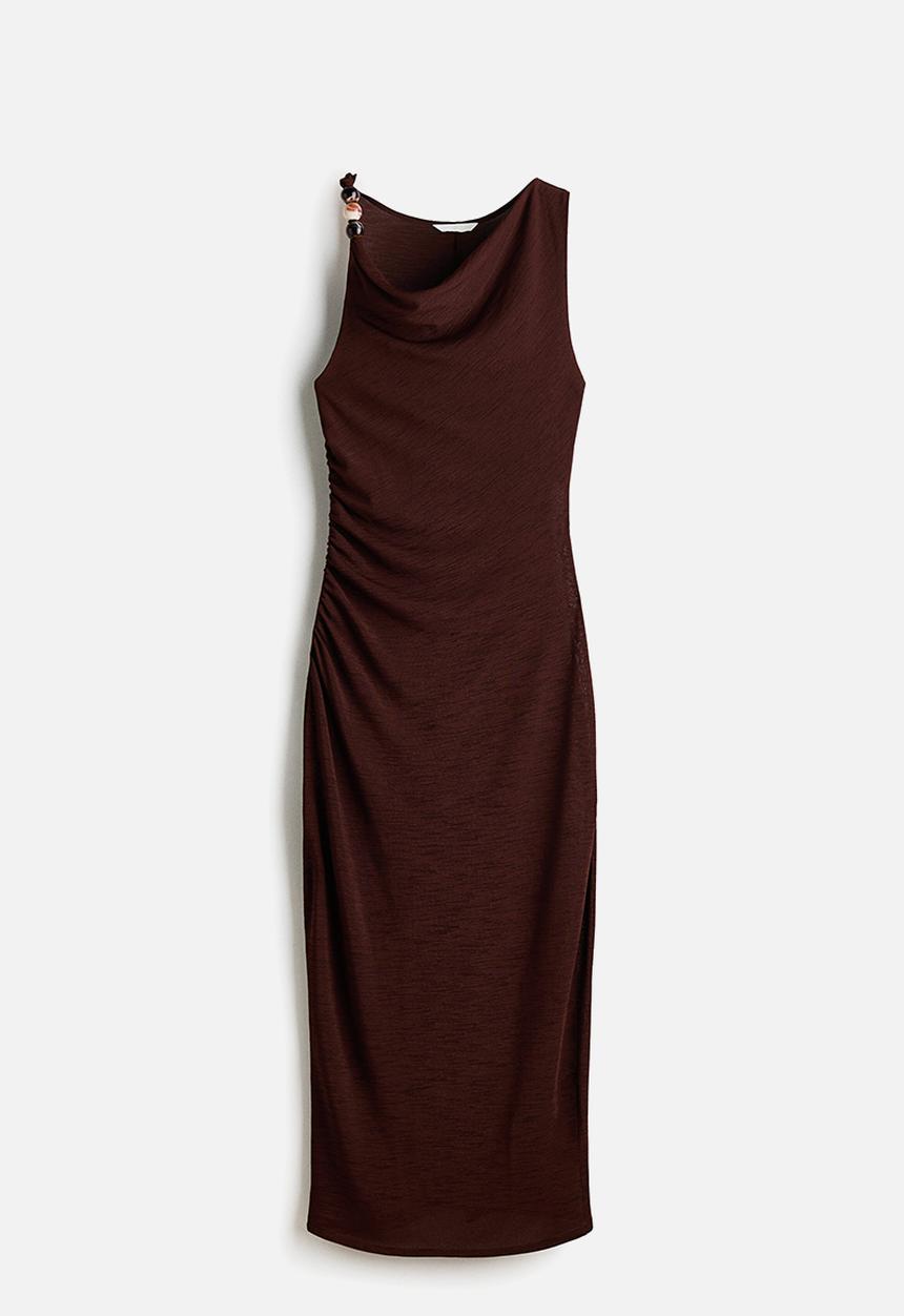 H&M - Beaded cowl-neck dress - dark brown