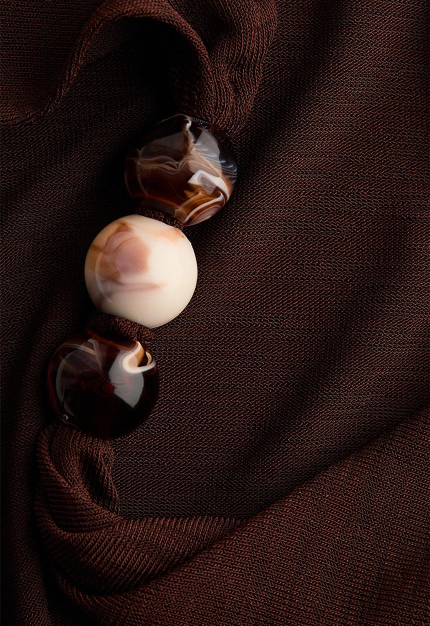 H&M - Beaded cowl-neck dress - dark brown