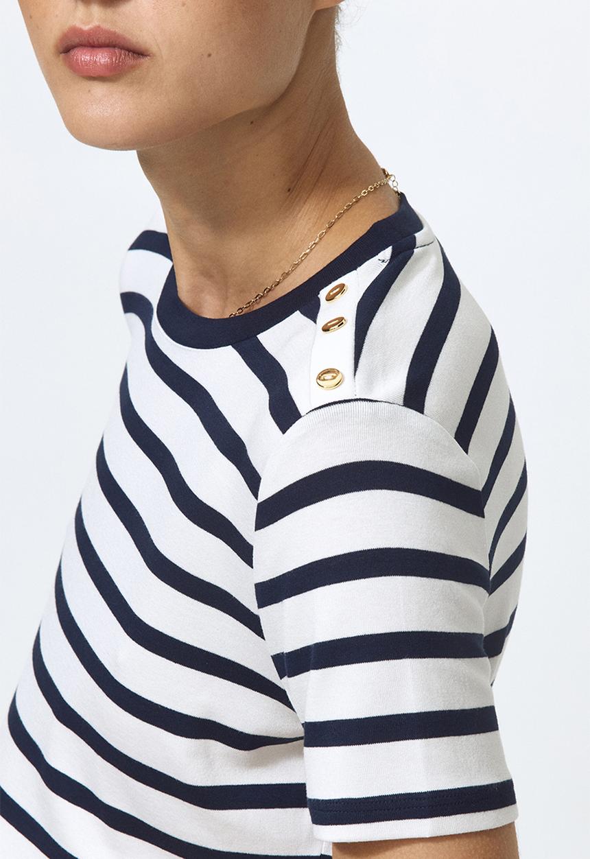 H&M - Button-detail viscose top - navy blue/striped