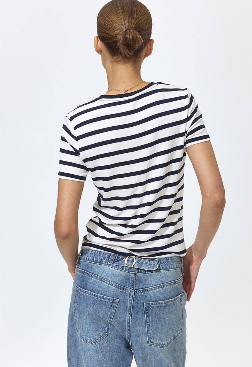 H&M - Button-detail viscose top - navy blue/striped
