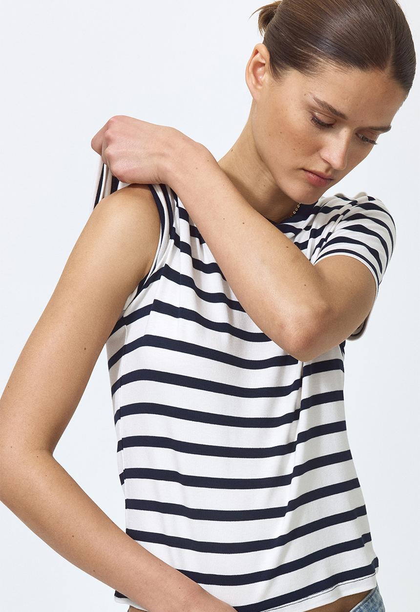 H&M - Button-detail viscose top - navy blue/striped