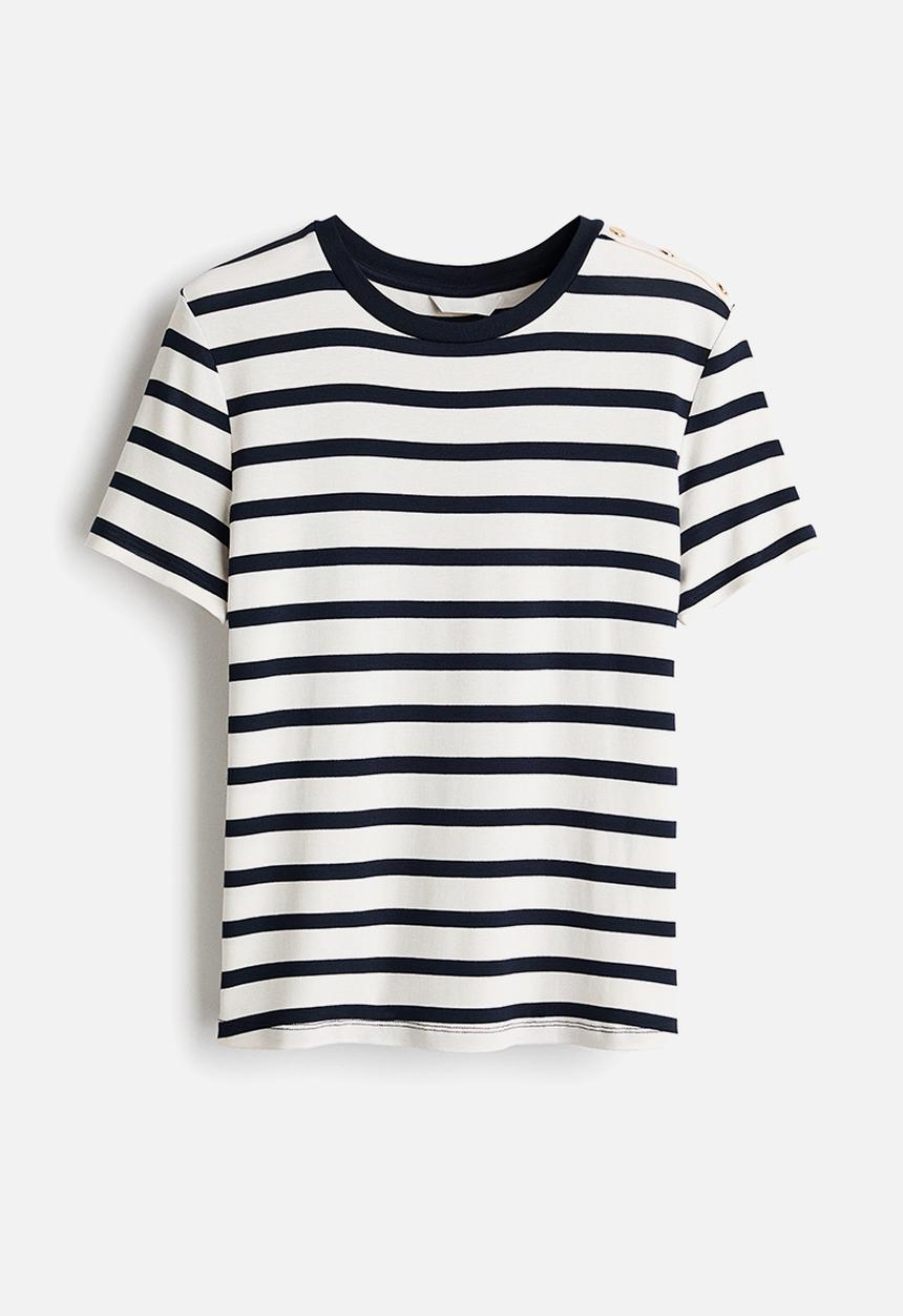 H&M - Button-detail viscose top - navy blue/striped