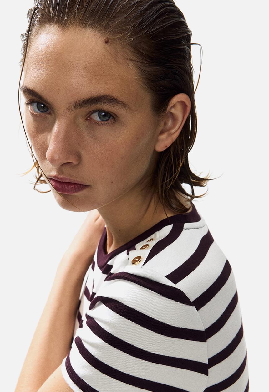 H&M - Button-detail viscose top - white/striped