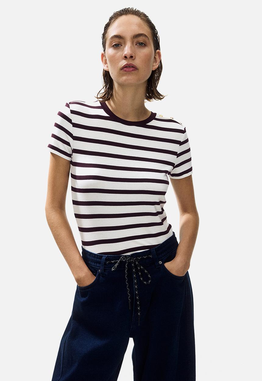H&M - Button-detail viscose top - white/striped