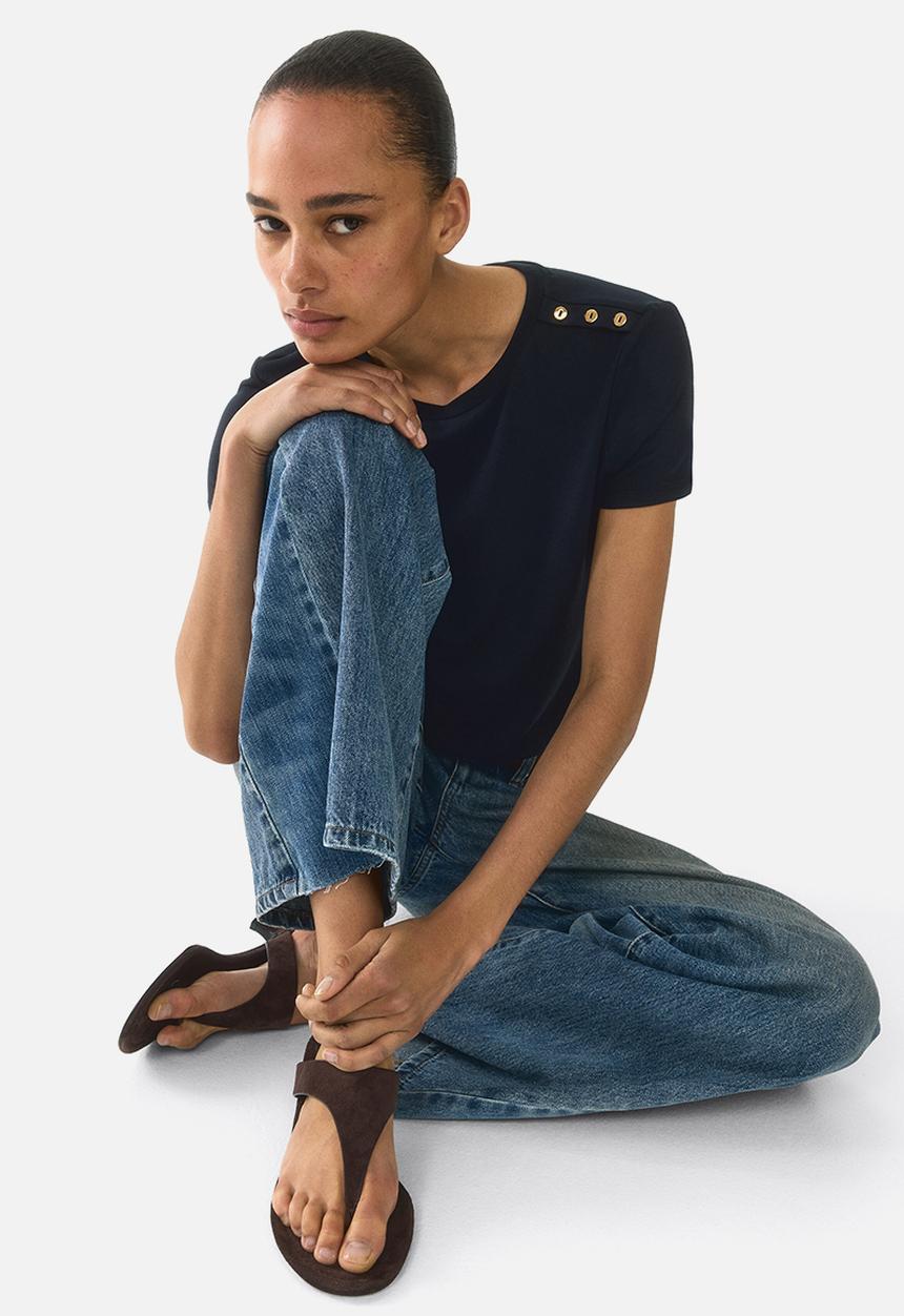 H&M - Button-detail viscose top - navy blue