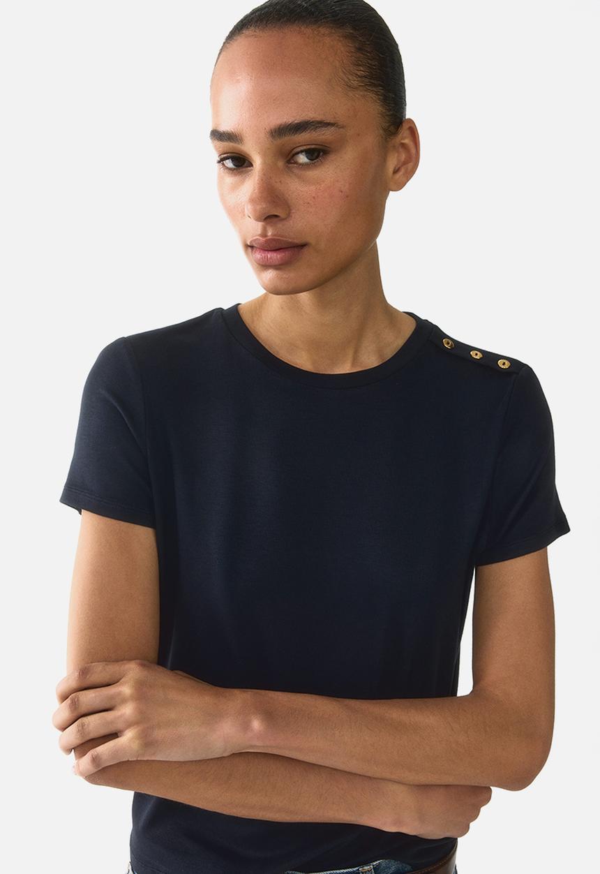 H&M - Button-detail viscose top - navy blue