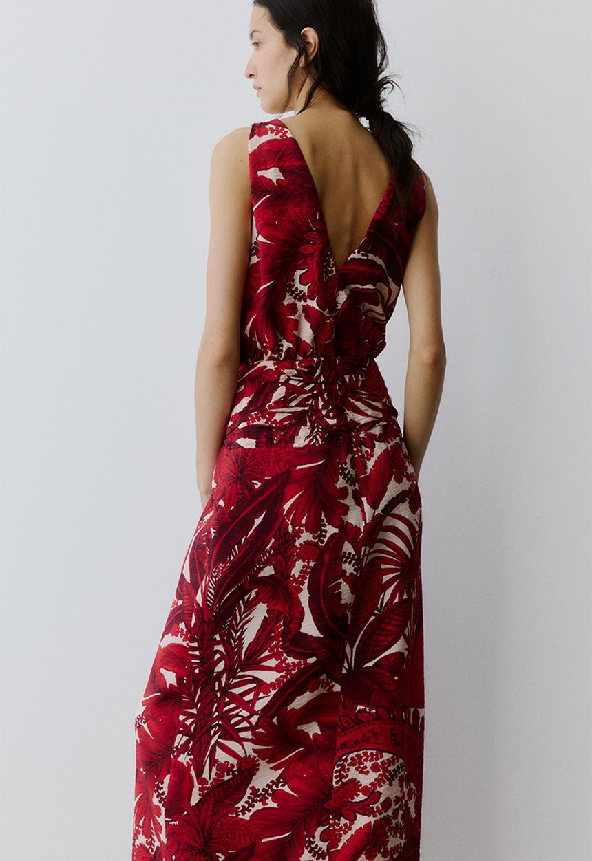H&M - V-neck midi dress - red/patterned