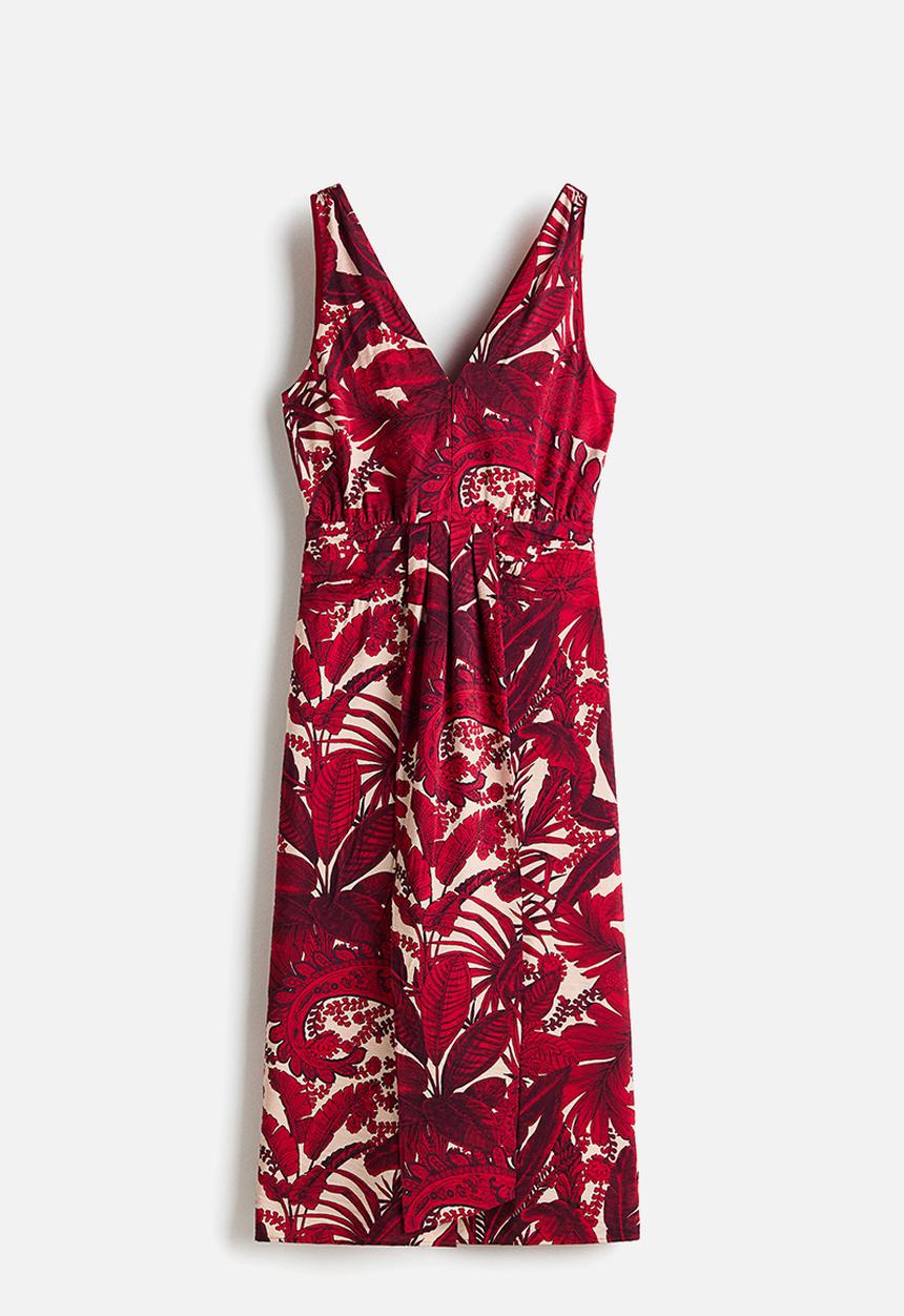 H&M - V-neck midi dress - red/patterned