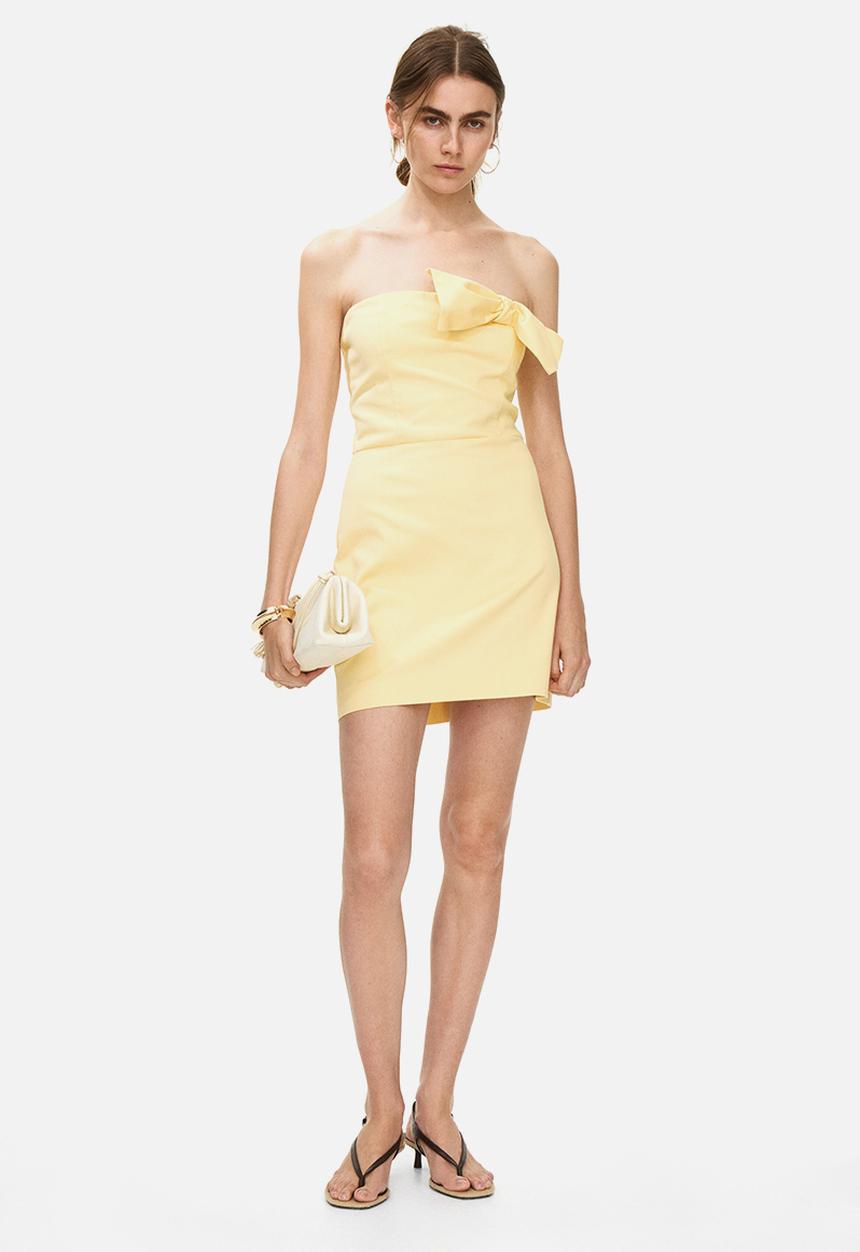 H&M - Bow-detail bandeau dress - light yellow