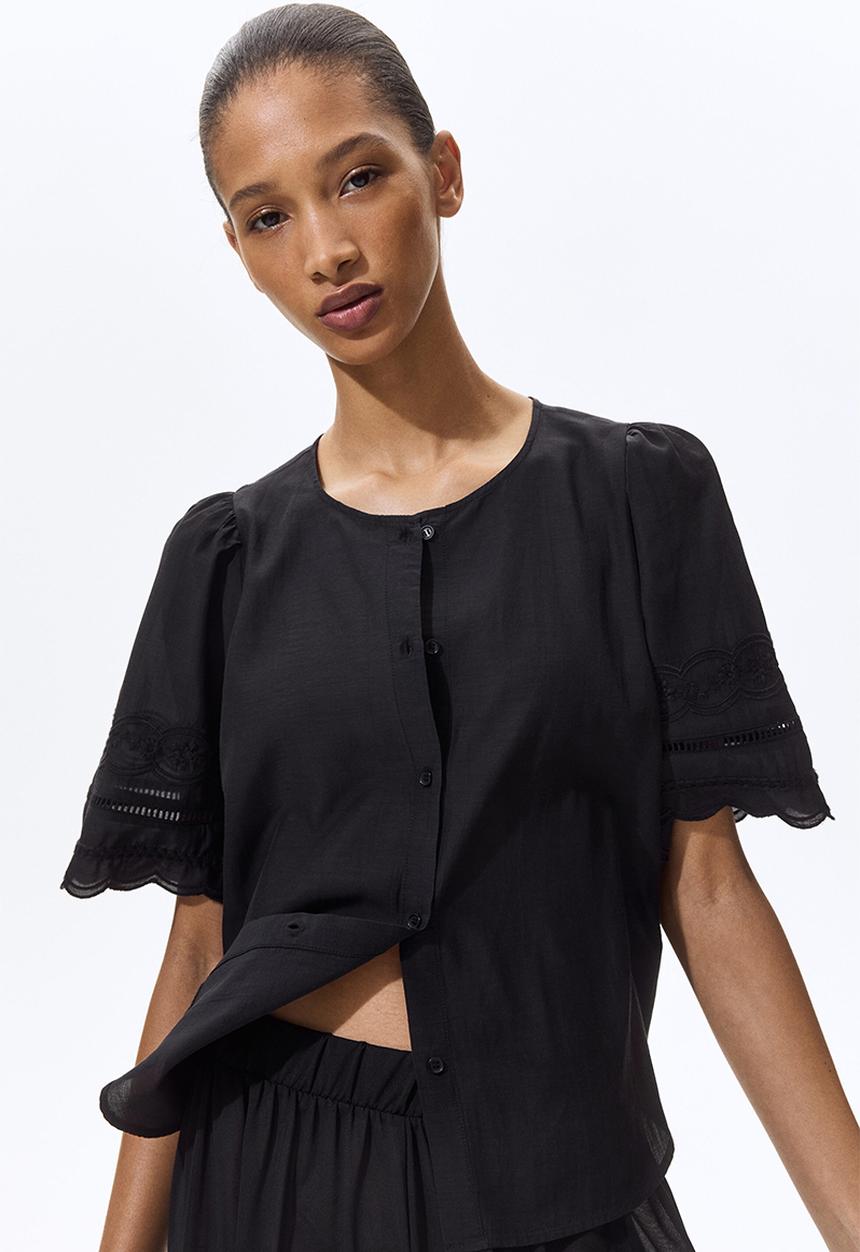 H&M - Puff-sleeved blouse - black