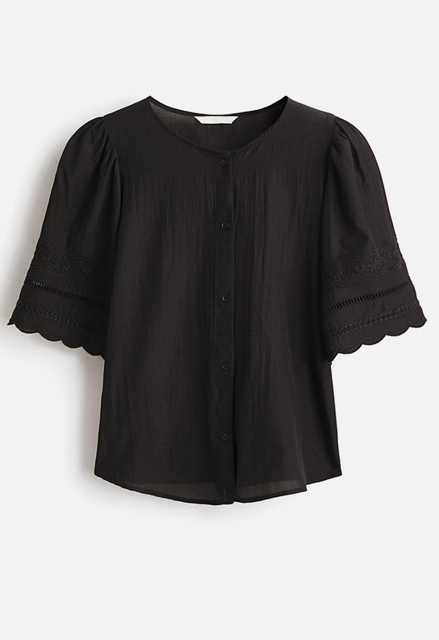 H&M - Puff-sleeved blouse - black