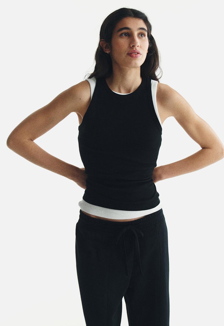 H&M - Ribbed cotton vest top - black