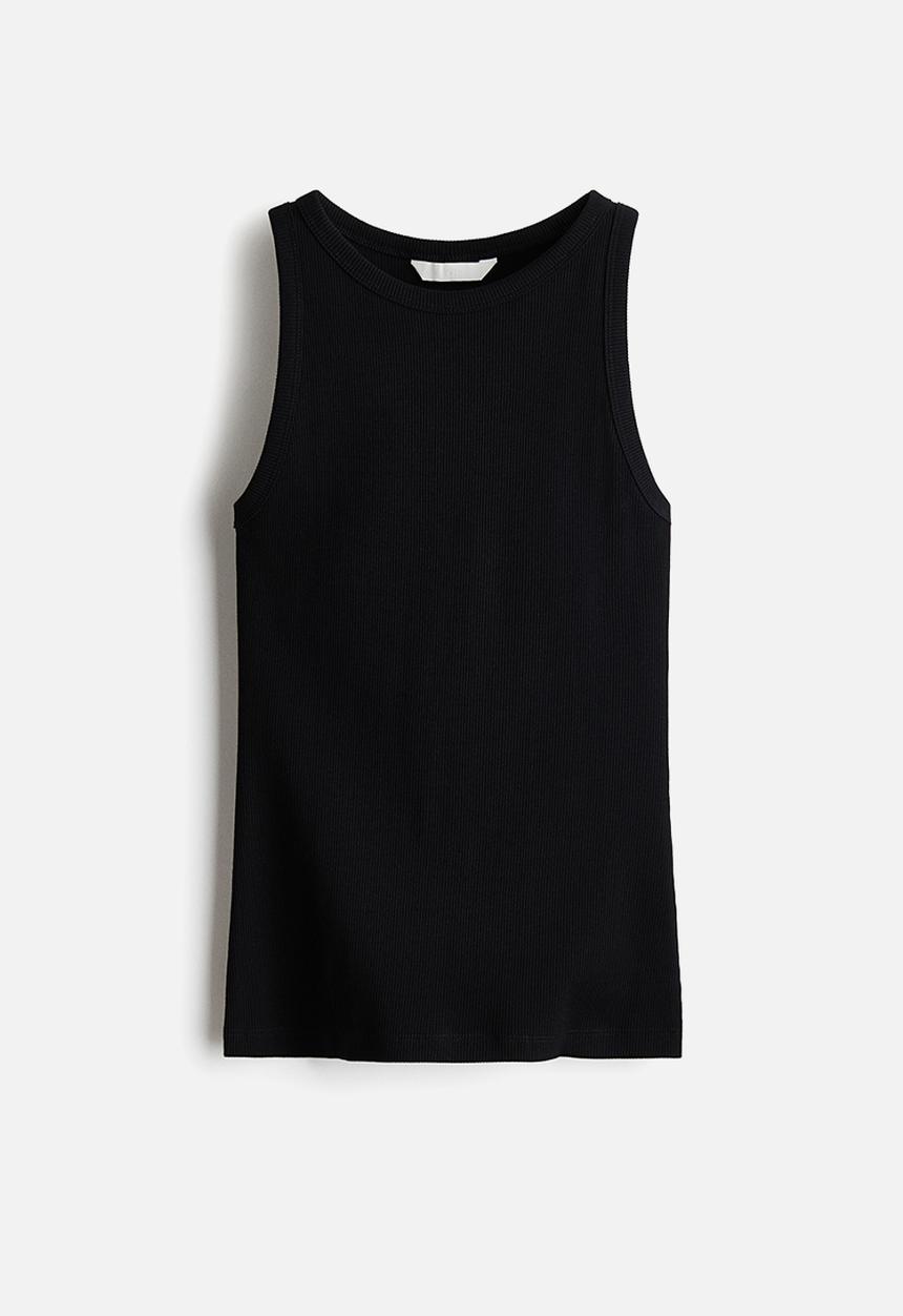 H&M - Ribbed cotton vest top - black