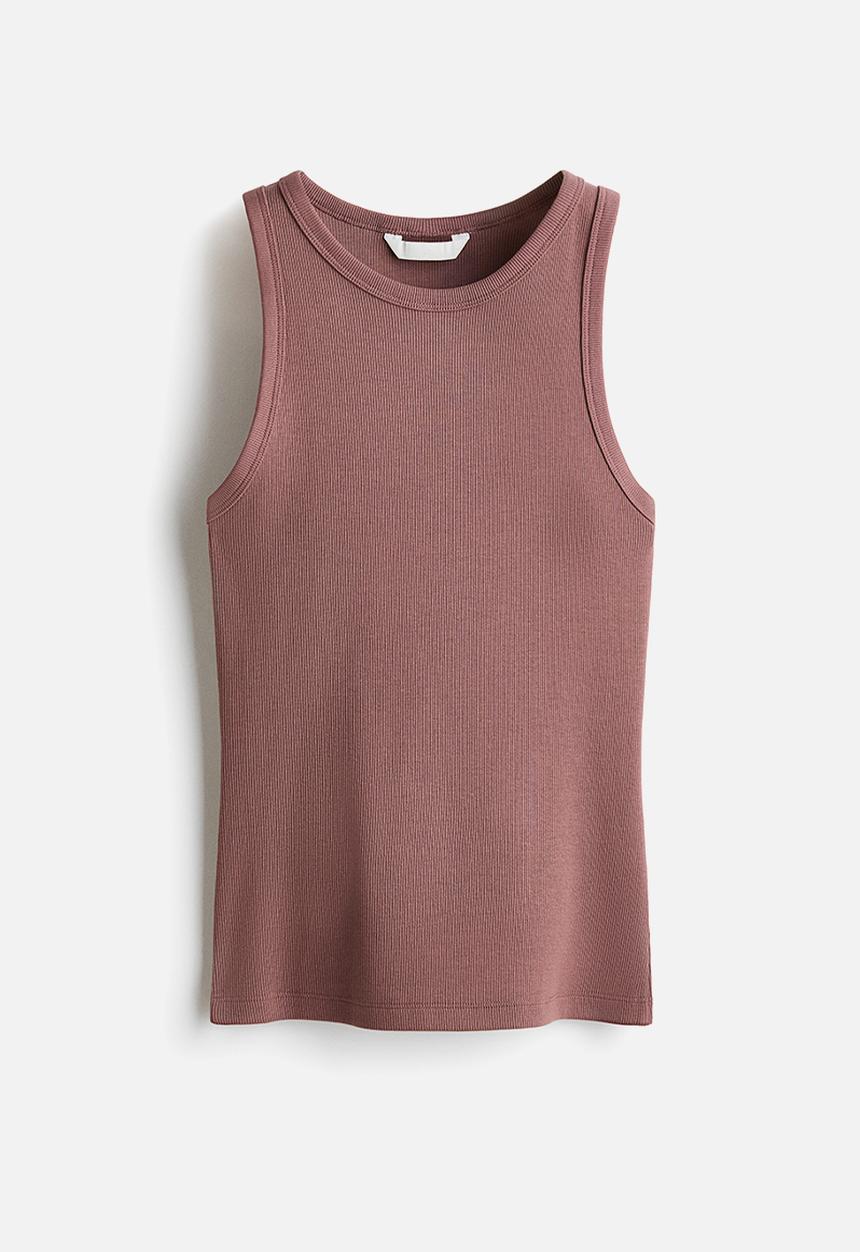 H&M - Ribbed cotton vest top - dark dusty pink