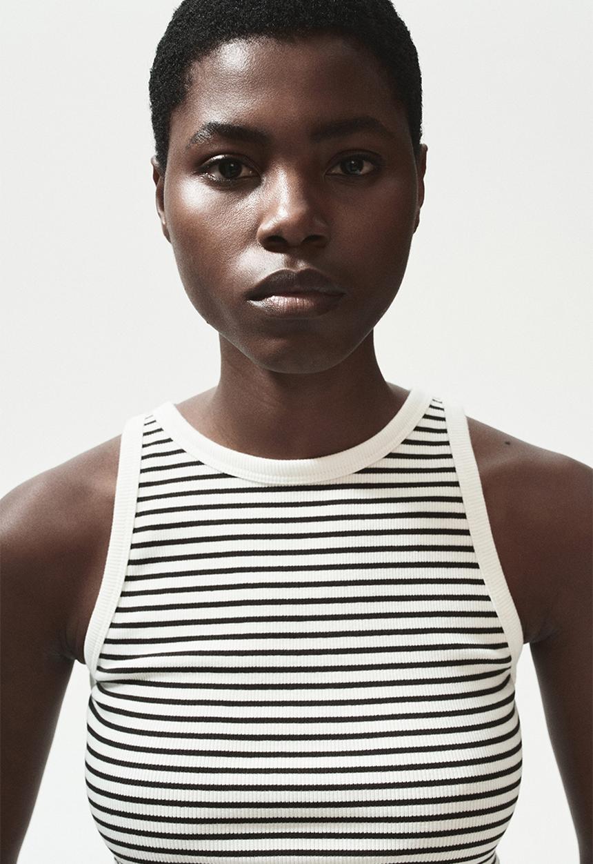 H&M - Ribbed cotton vest top - dark brown/striped