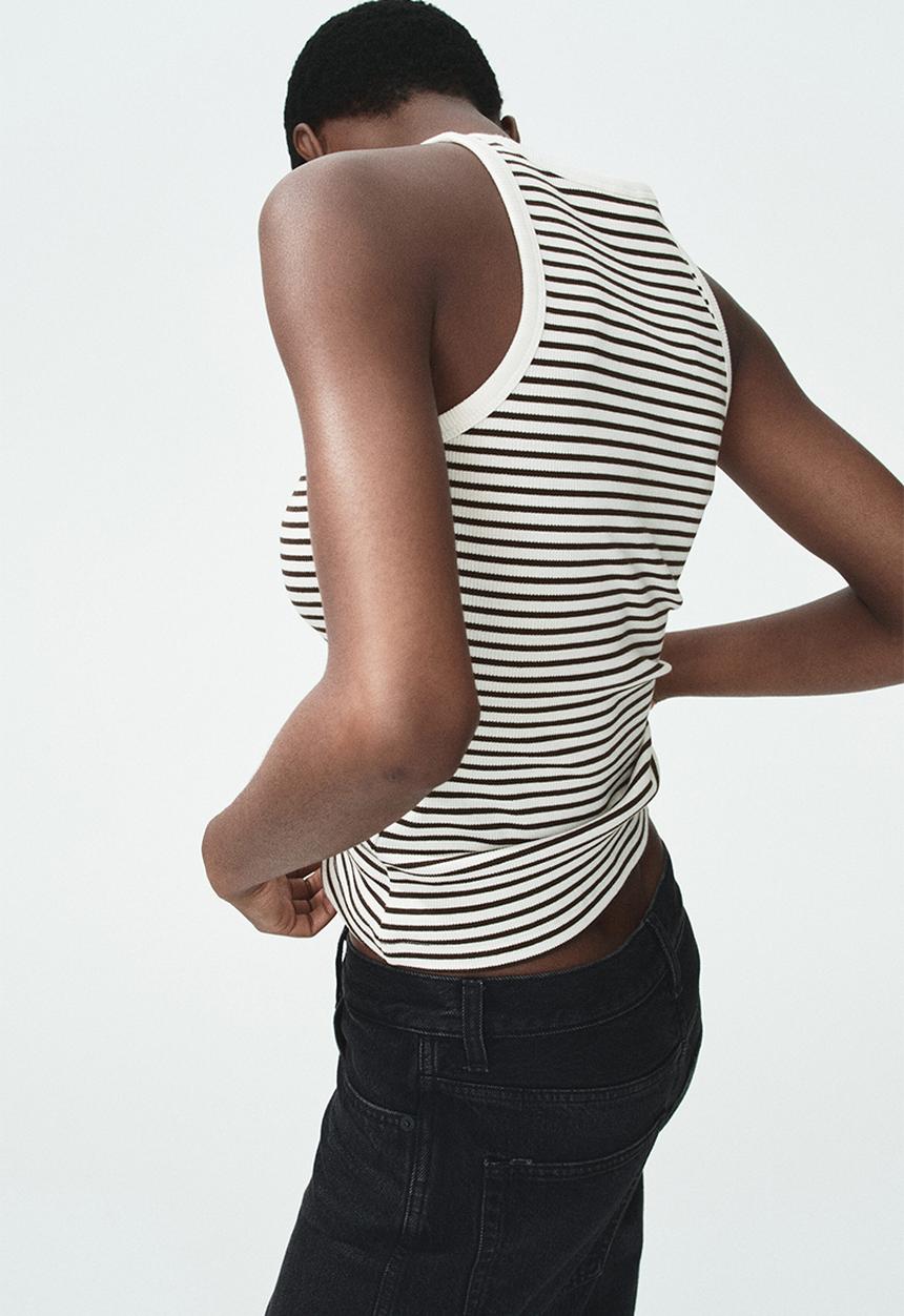 H&M - Ribbed cotton vest top - dark brown/striped