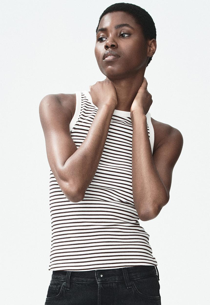 H&M - Ribbed cotton vest top - dark brown/striped