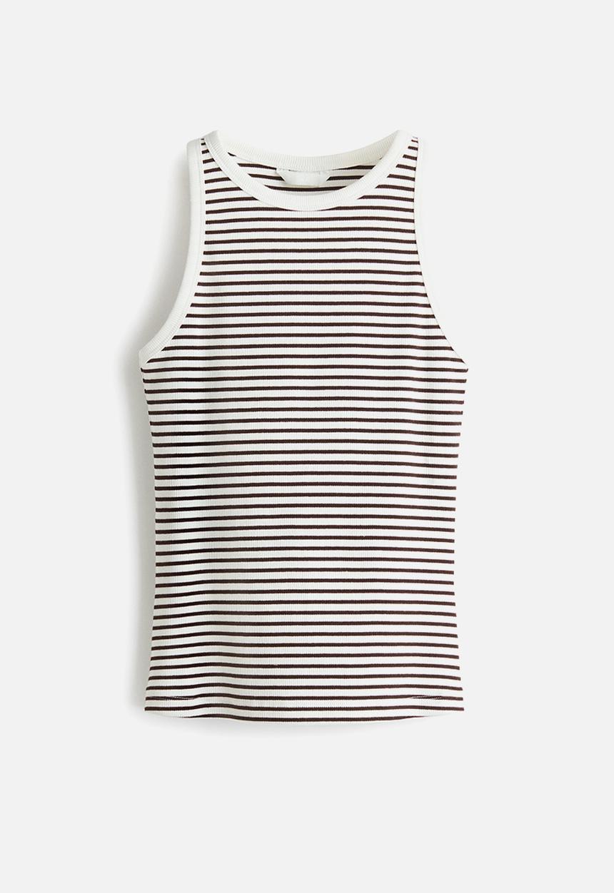 H&M - Ribbed cotton vest top - dark brown/striped