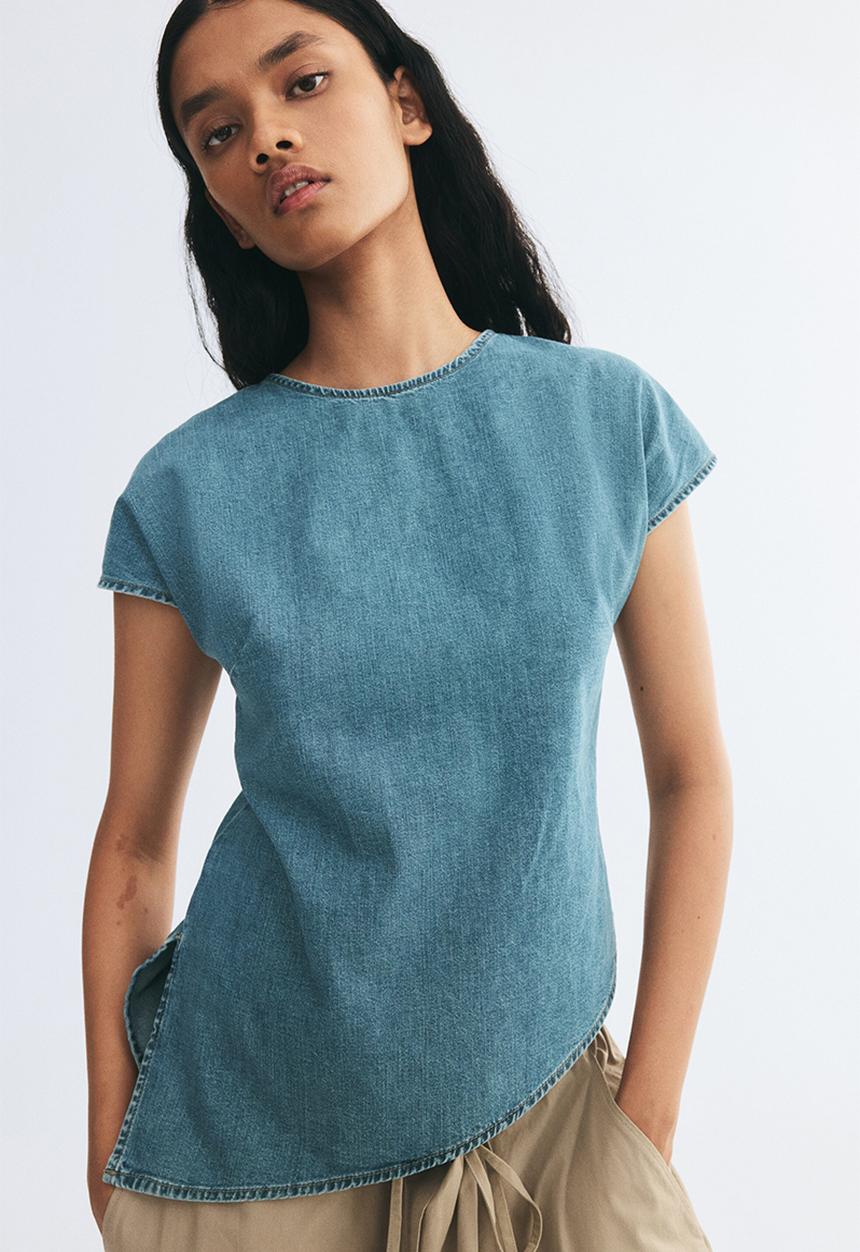 H&M - Asymmetric denim top - light denim blue