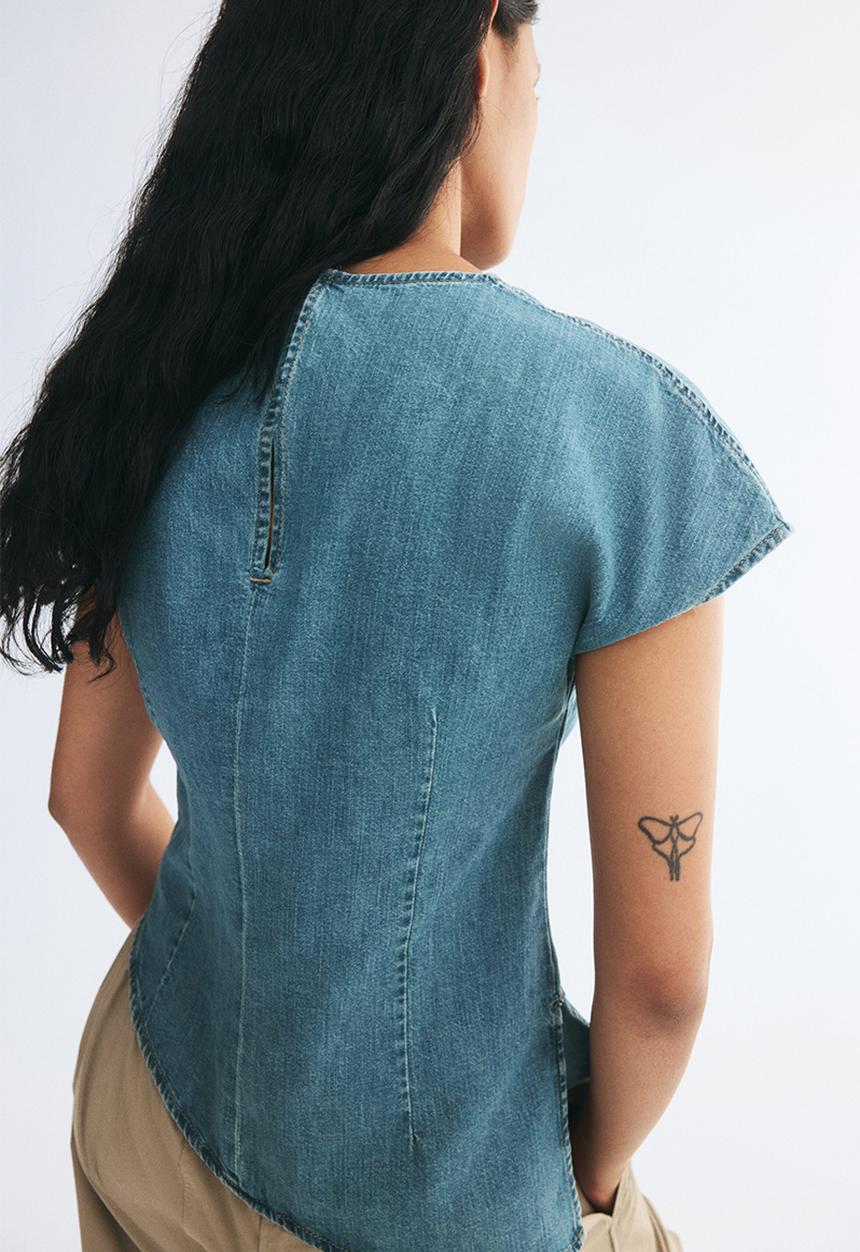 H&M - Asymmetric denim top - light denim blue