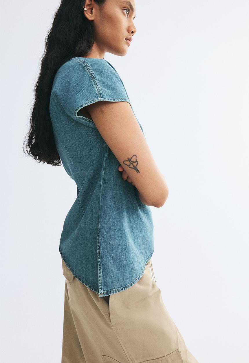 H&M - Asymmetric denim top - light denim blue
