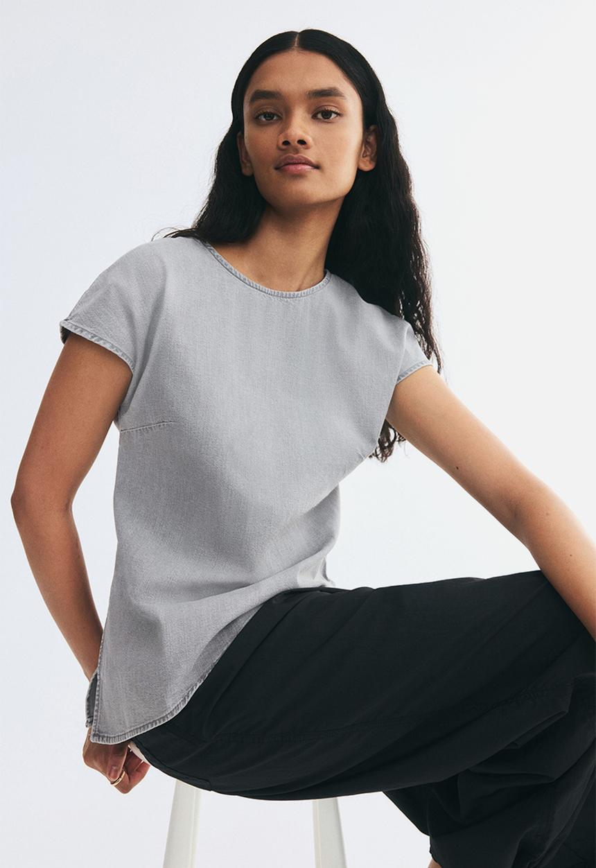 H&M - Asymmetric denim top - light denim grey
