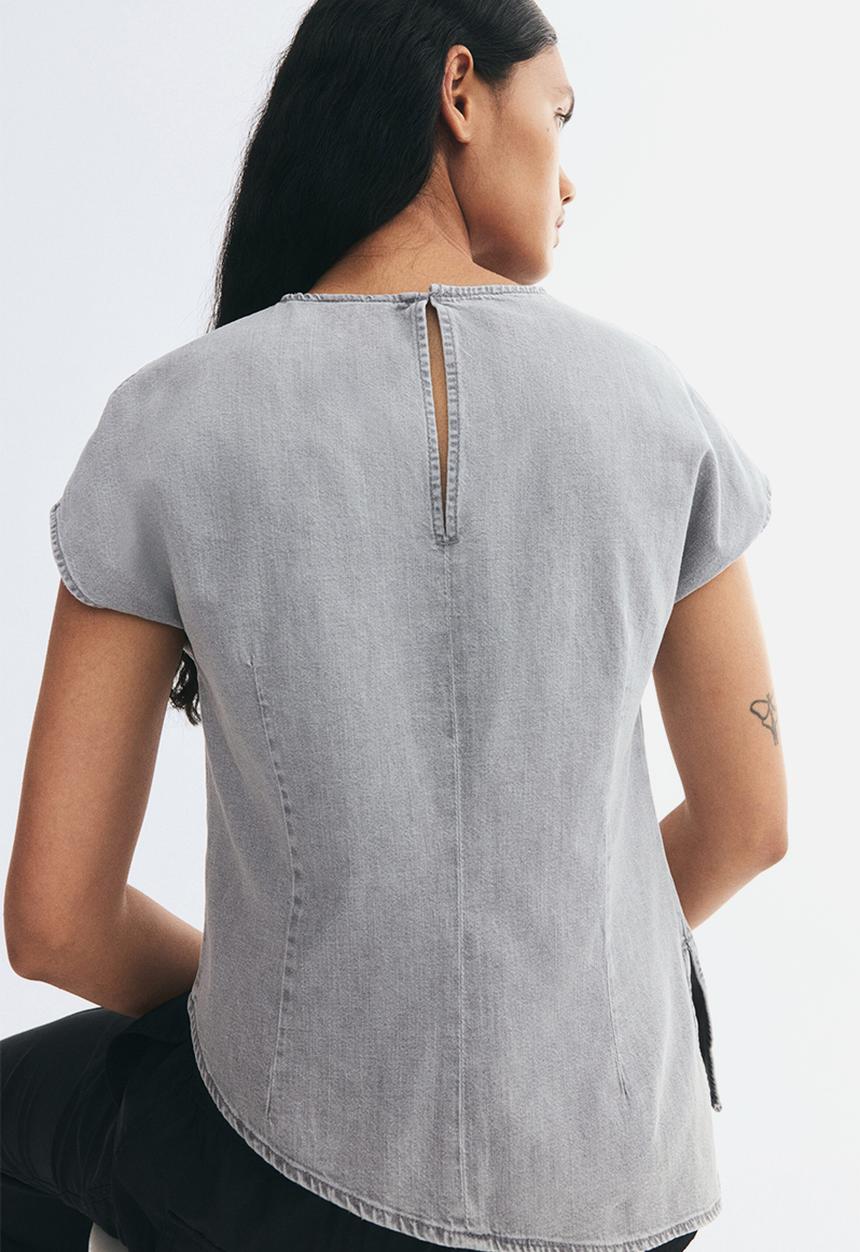H&M - Asymmetric denim top - light denim grey