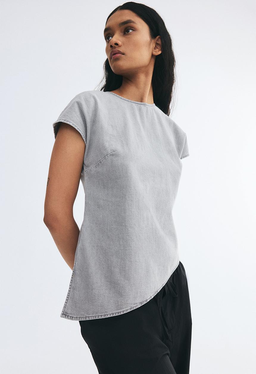 H&M - Asymmetric denim top - light denim grey