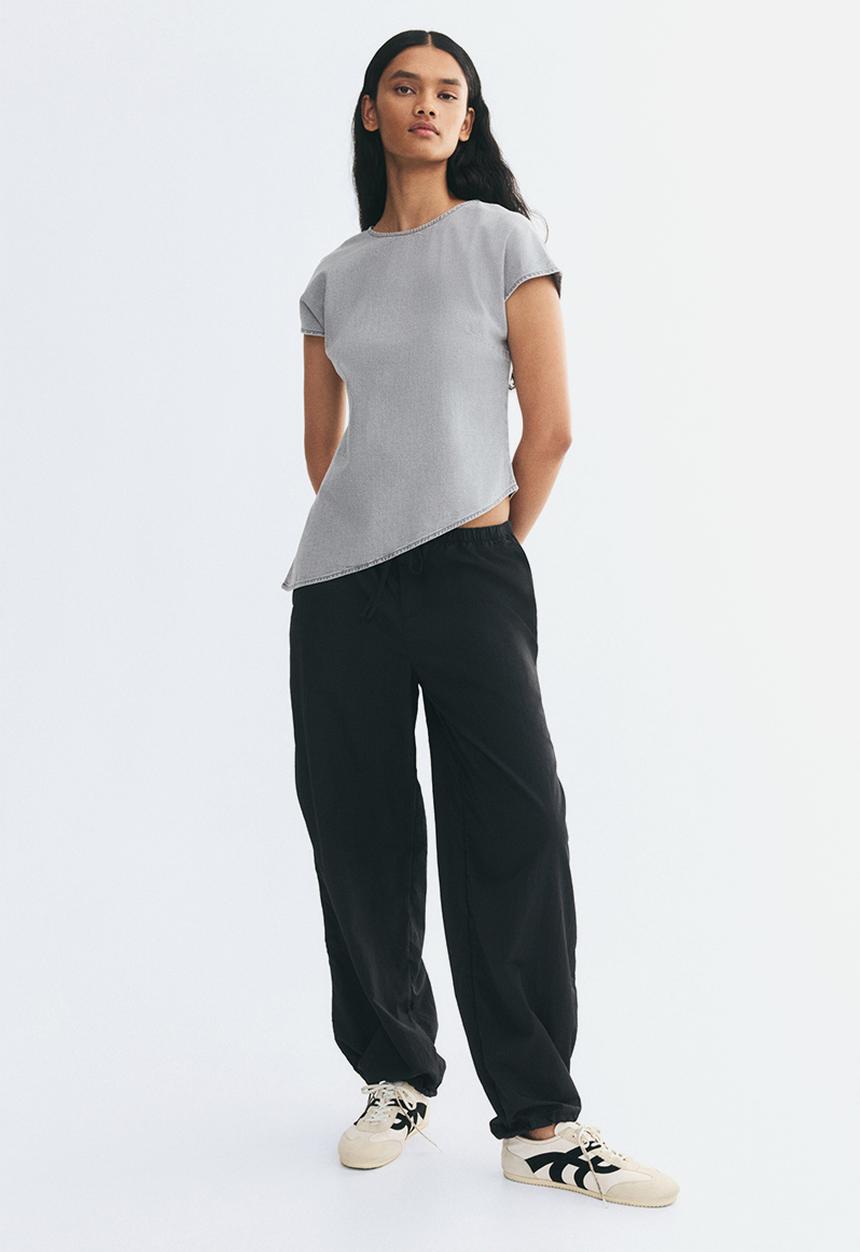 H&M - Asymmetric denim top - light denim grey