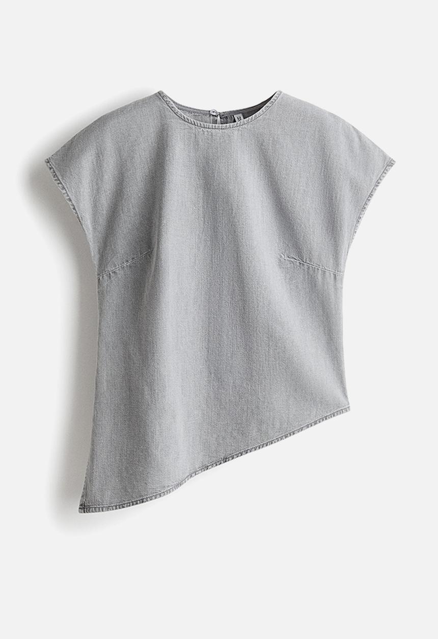 H&M - Asymmetric denim top - light denim grey