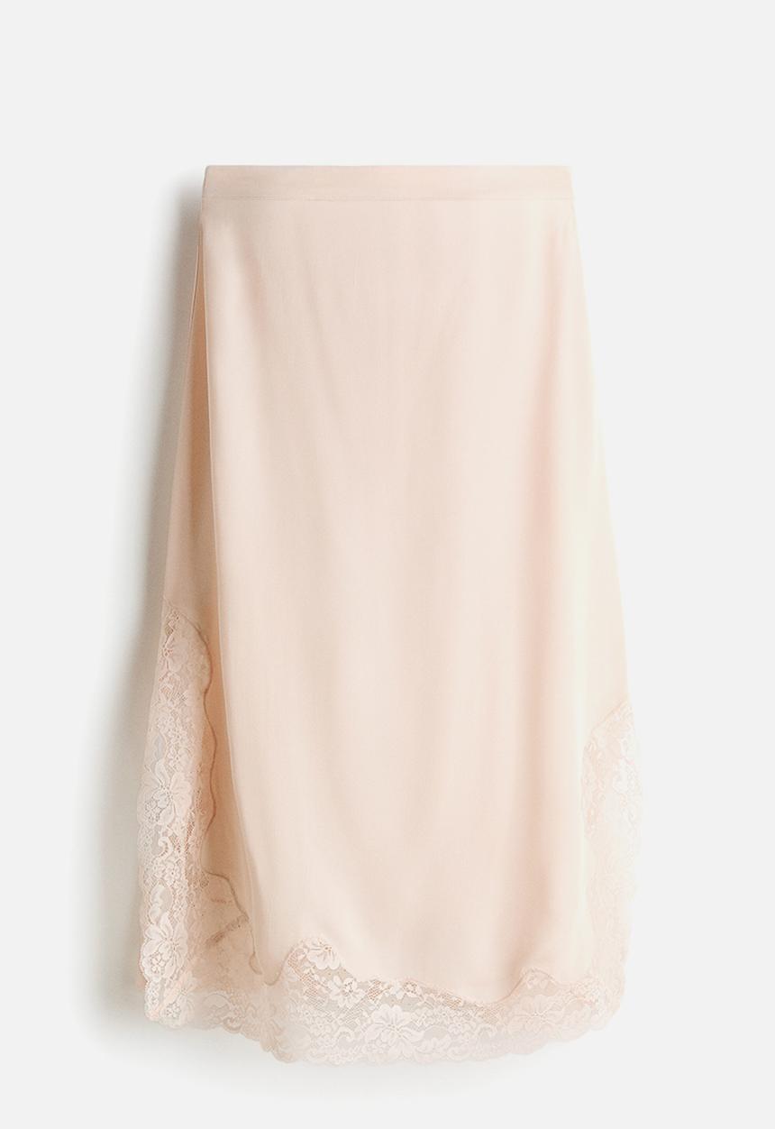 H&M - Lace-trimmed viscose skirt - light powder pink
