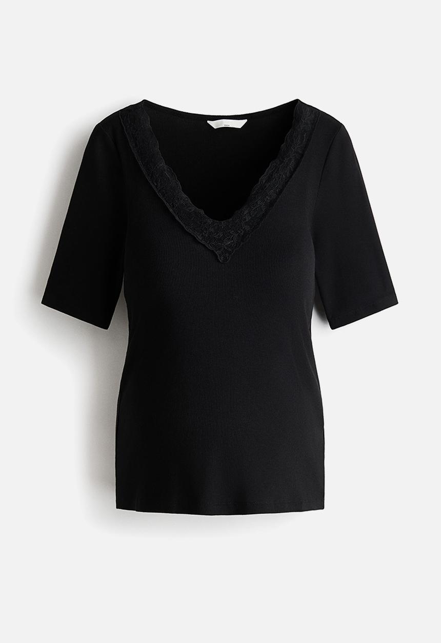 H&M - Mama ribbed v-neck top - black
