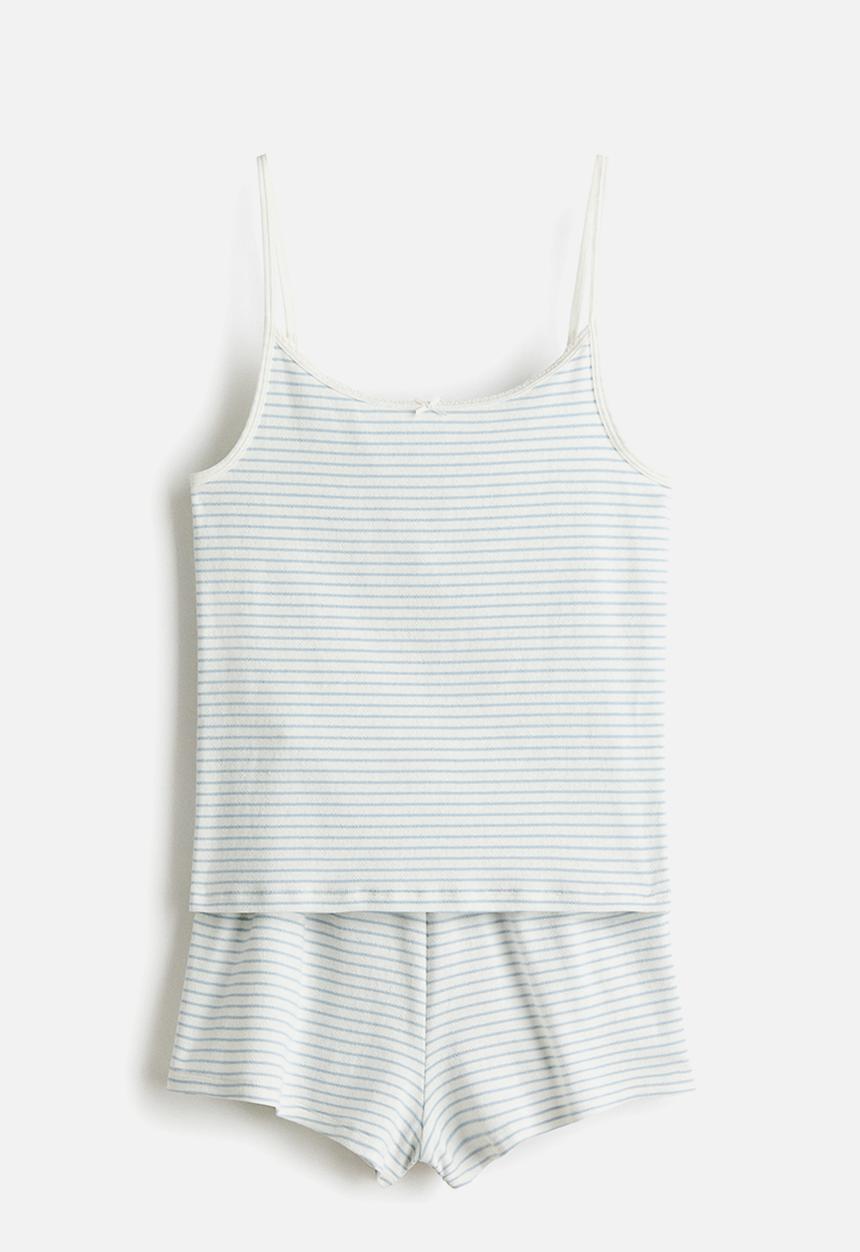H&M - Cotton pointelle pyjamas - white/light blue striped