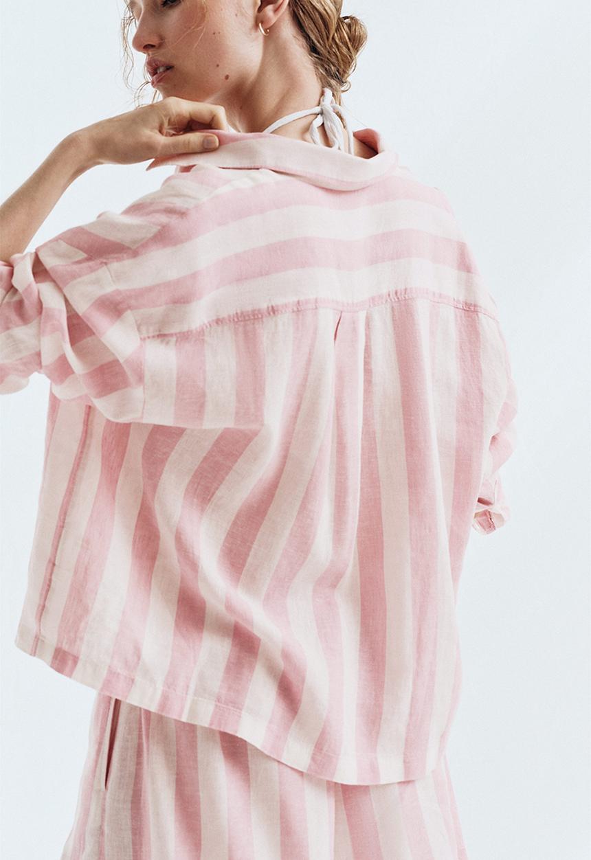 H&M - Linen-blend shirt - light pink/striped