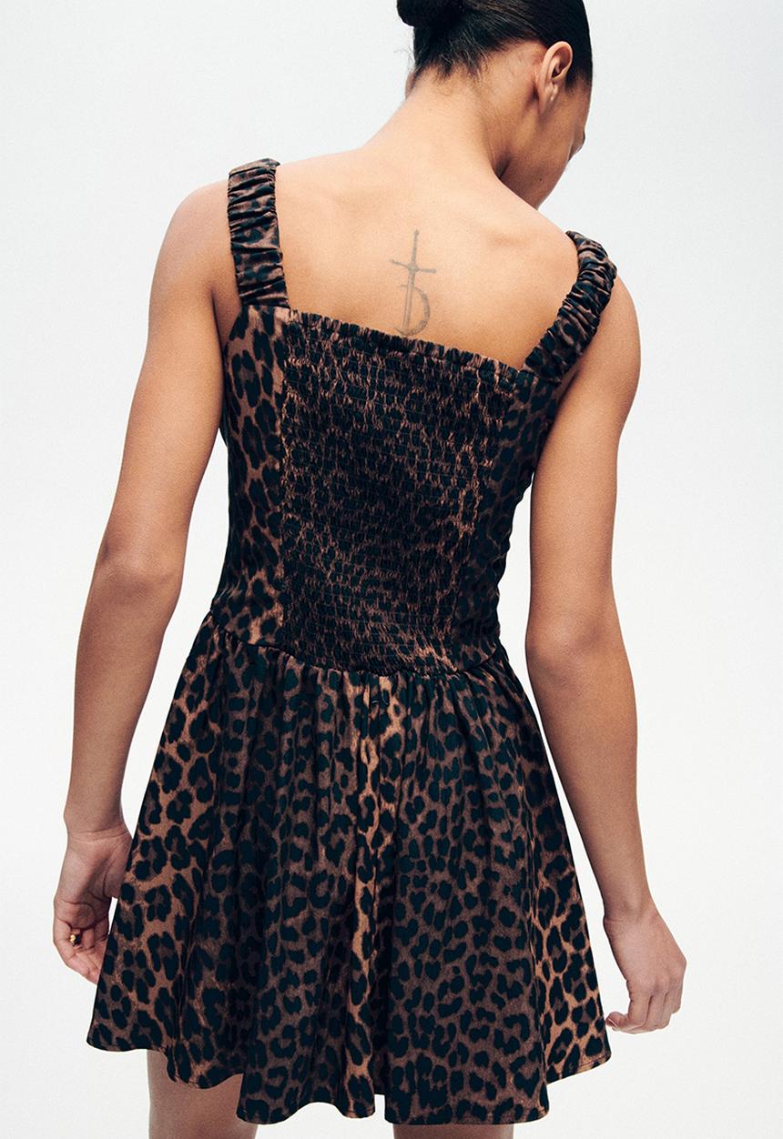 H&M - Printed flared-skirt dress - dark brown/leopard print
